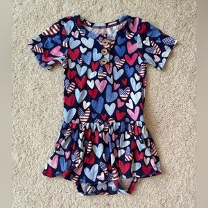 Posh Peanut Patriotic Hearts short sleeve twirl bodysuit dress size 18-24m